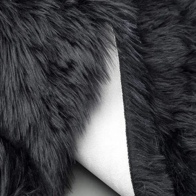 Black Furry Shaggy Rug - Machine Washable Plush Carpet