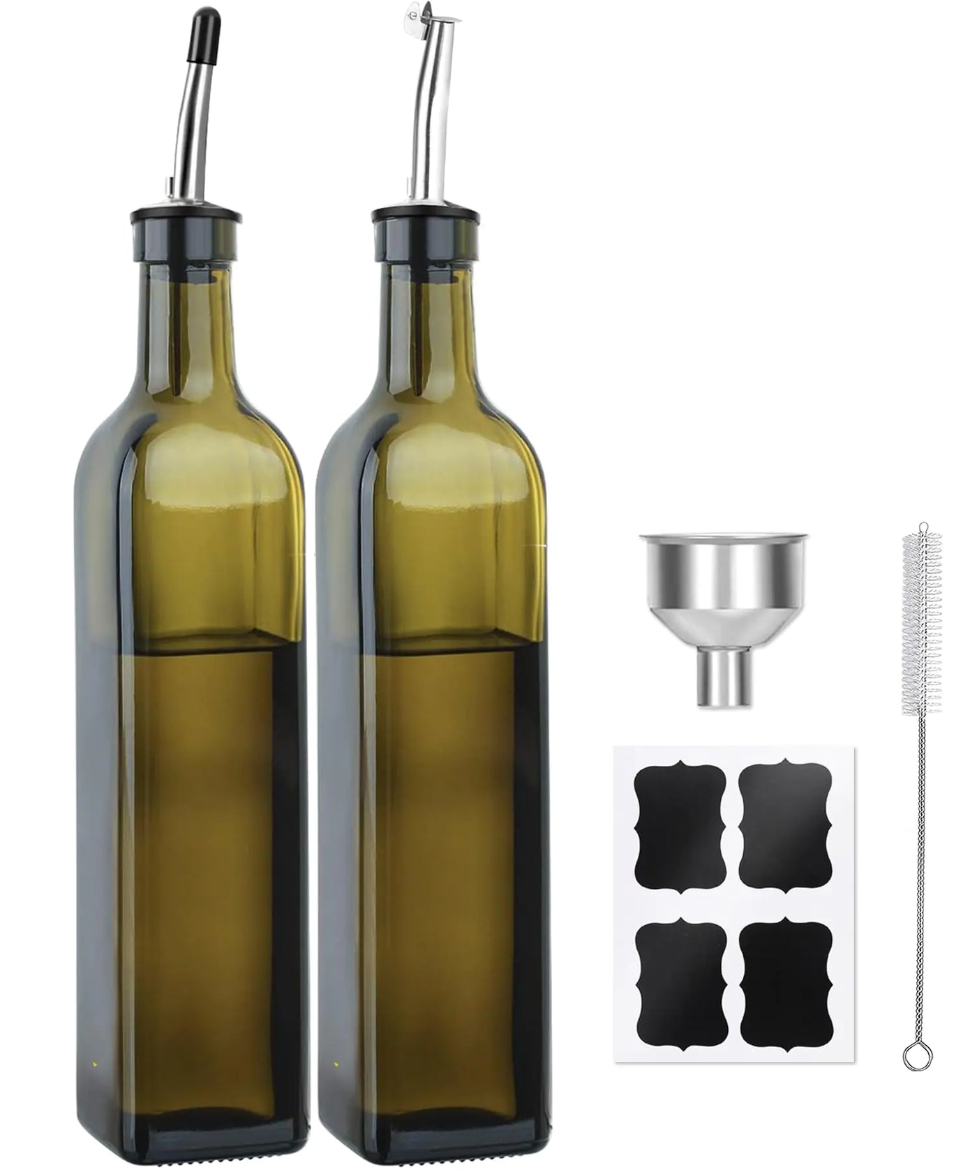 Green Glass Olive Oil Dispenser Set - 17oz (500ml ) with Funnel
