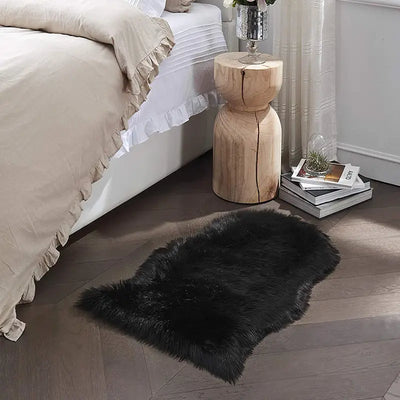 Black Furry Shaggy Rug - Machine Washable Plush Carpet